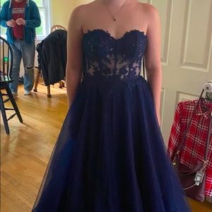 PromGirl Navy Blue Sweetheart Prom Dress